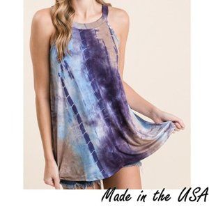 Sleeveless Halter Tank - Eggplant Blend Tie Dye